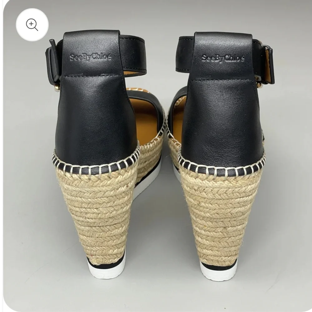 SEE BY CHLOÉ Glyn Wedge Espadrilles Black Leather sandals - Picture 5 of 12